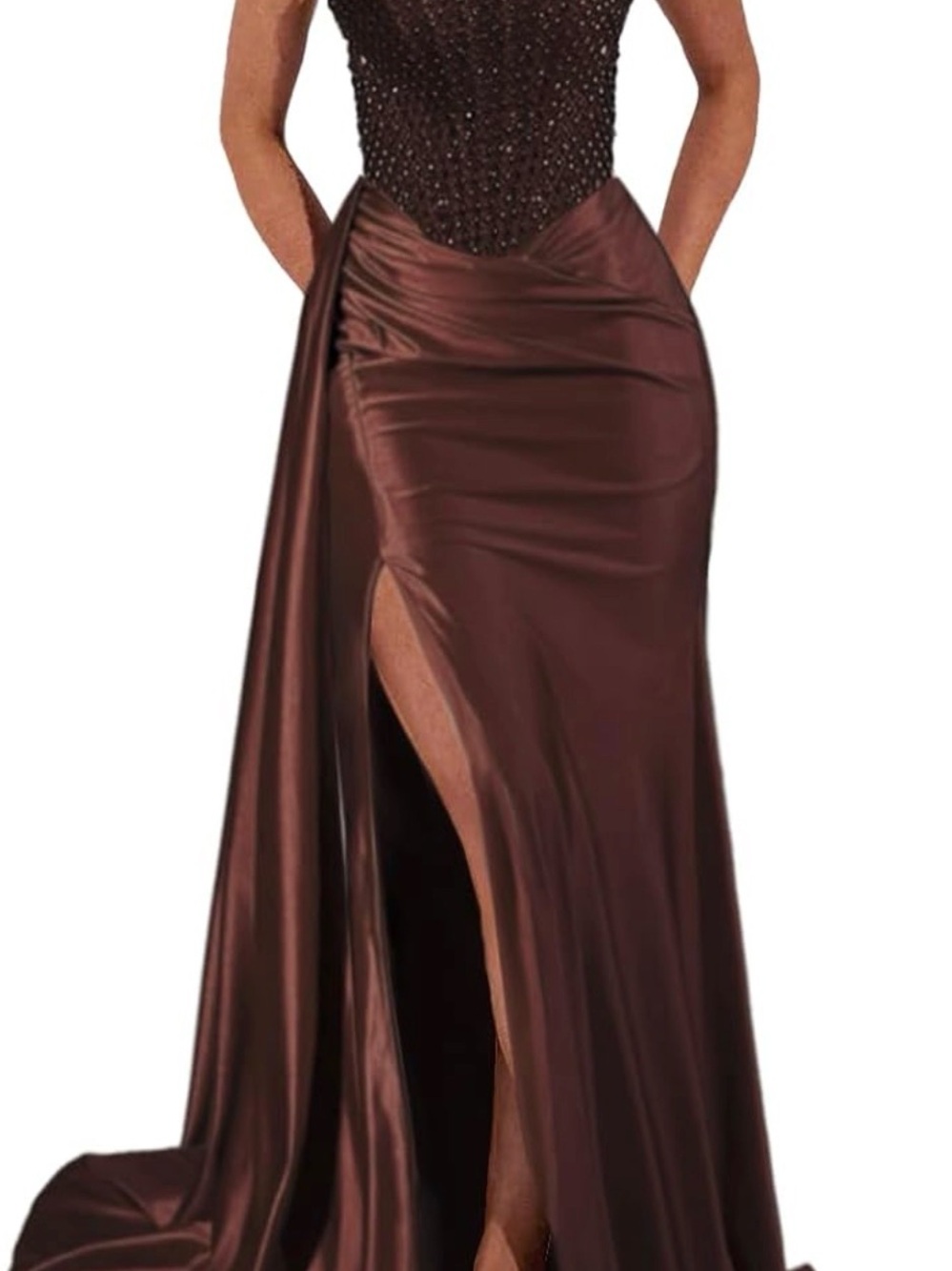 Strapless Chocolate Brown Evening Gown